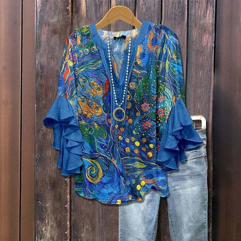 Vintage Abstrakcyjna Bluzka Drukowana