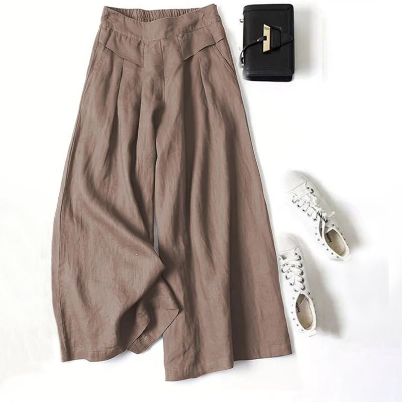 【Bawełna I Len】Szerokie Spodnie Casual