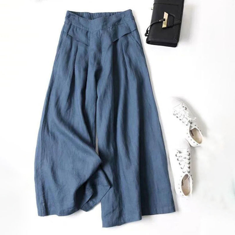 【Bawełna I Len】Szerokie Spodnie Casual