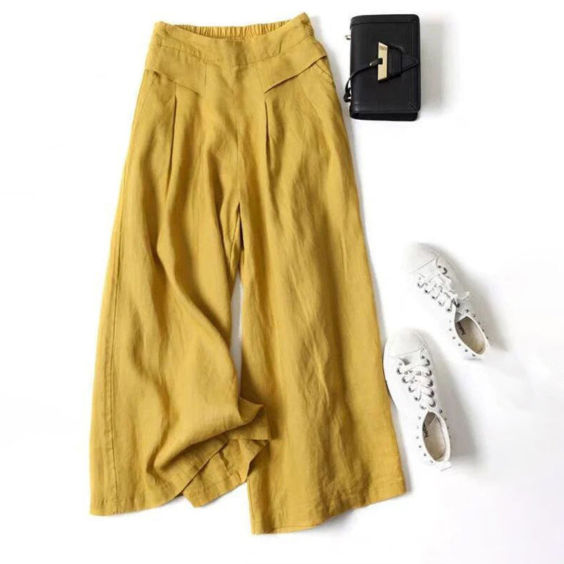 【Bawełna I Len】Szerokie Spodnie Casual