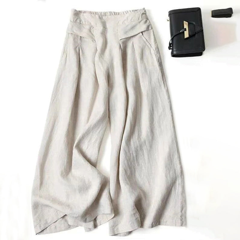 【Bawełna I Len】Szerokie Spodnie Casual