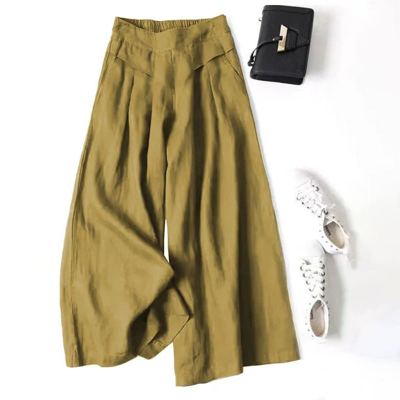 【Bawełna I Len】Szerokie Spodnie Casual