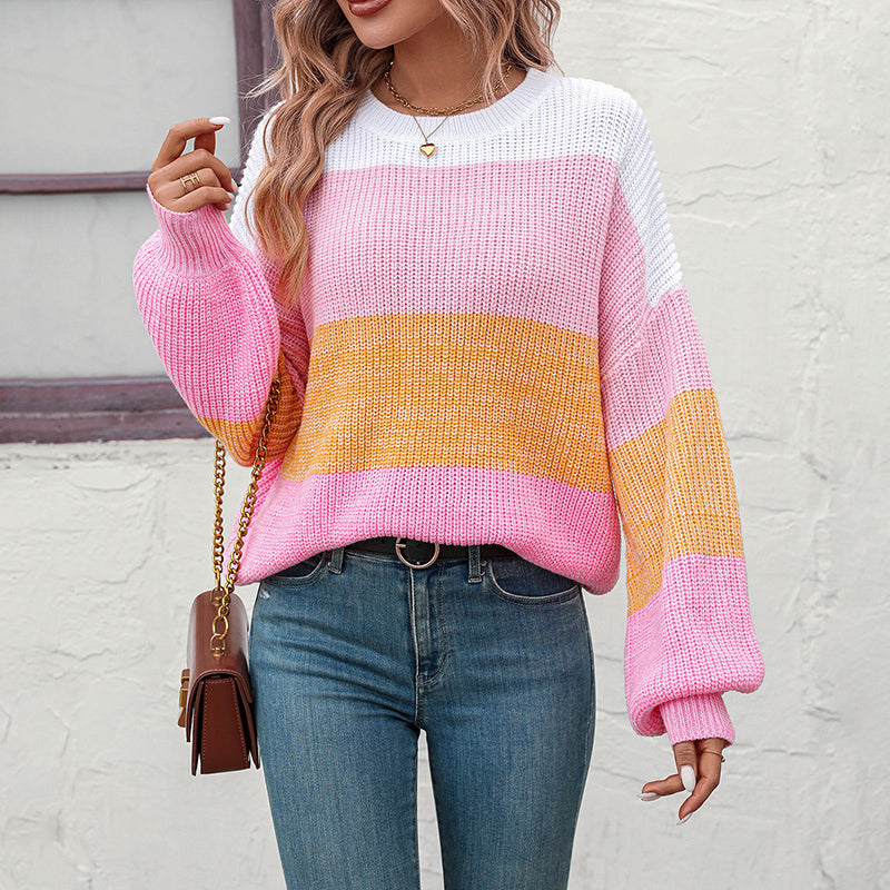 Casual Colour Block Sweter Z Dzianiny