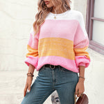 Casual Colour Block Sweter Z Dzianiny