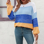 Casual Colour Block Sweter Z Dzianiny