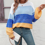 Casual Colour Block Sweter Z Dzianiny