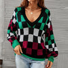 Kontrast Kolor Plaid Sweter