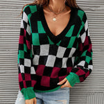 Kontrast Kolor Plaid Sweter